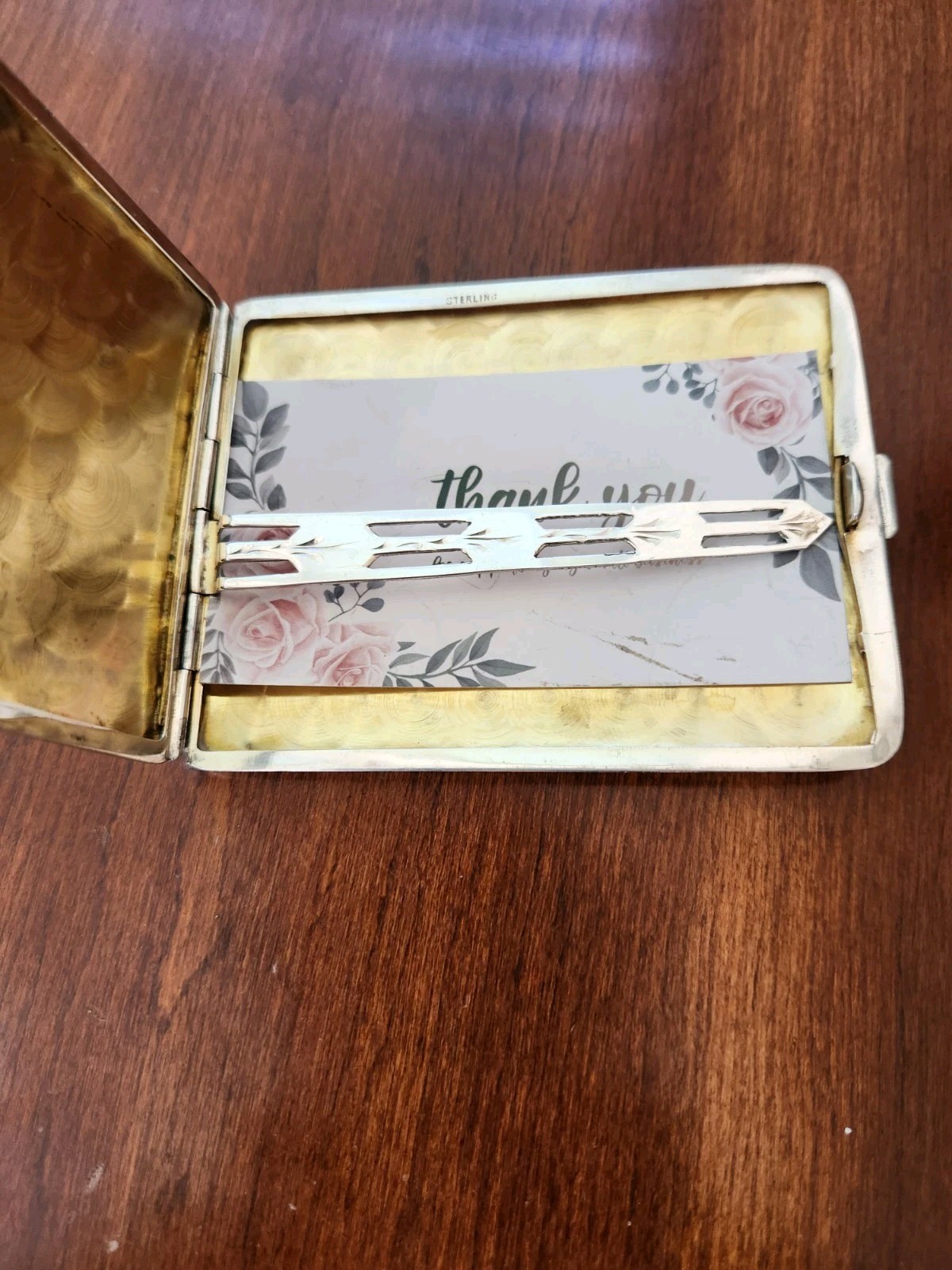 Sterling Silver Gold Striped Cigarette Box Business Card Case Money Coin Holder
