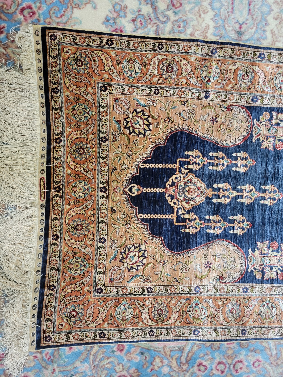 Authentic SIGNED Hand Knotted 100% Silk Turkish Ozpec Hereke Rug 31 1/2” X 58”