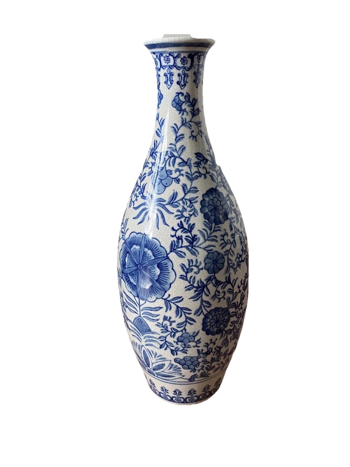 16 inches Old Chinese Dynasty Blue White Porcelain Flower Pattern Vase