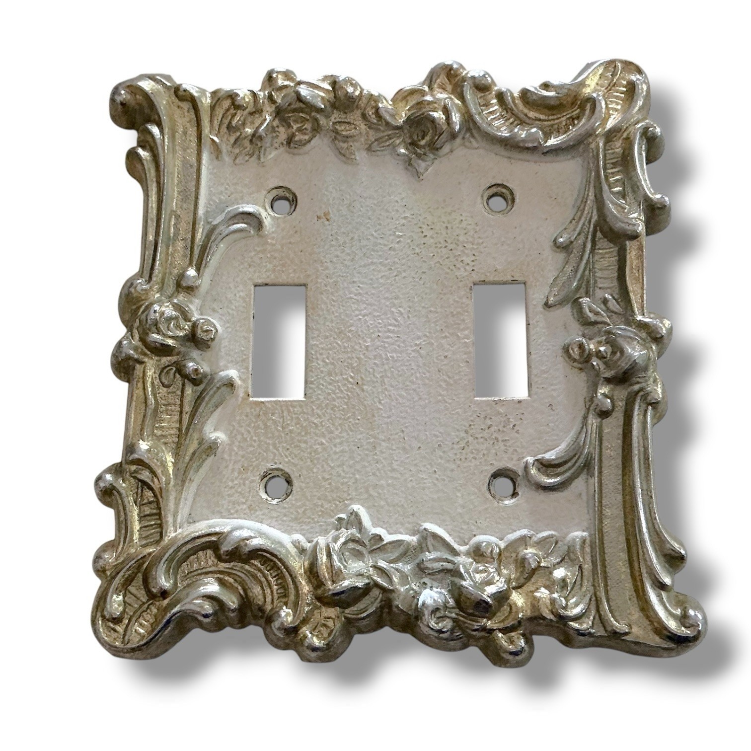Vtg Edmar Roses Double Switch Plate Romantic French Country Decor Floral Gold