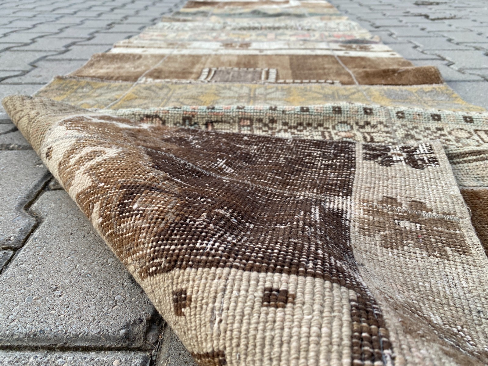 Extra Long Patchwork Runner Rug 2.5 x 18.0 ft Handmade Turkish Brown Carpet