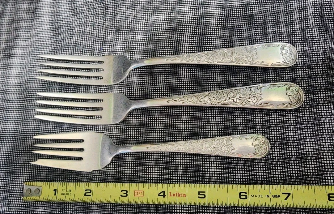 VTG c1936 OLD MARYLAND ENGRAVED STERLING SILVER 🤑🥈1 SALAD & 2 PLACE FORKS🍽