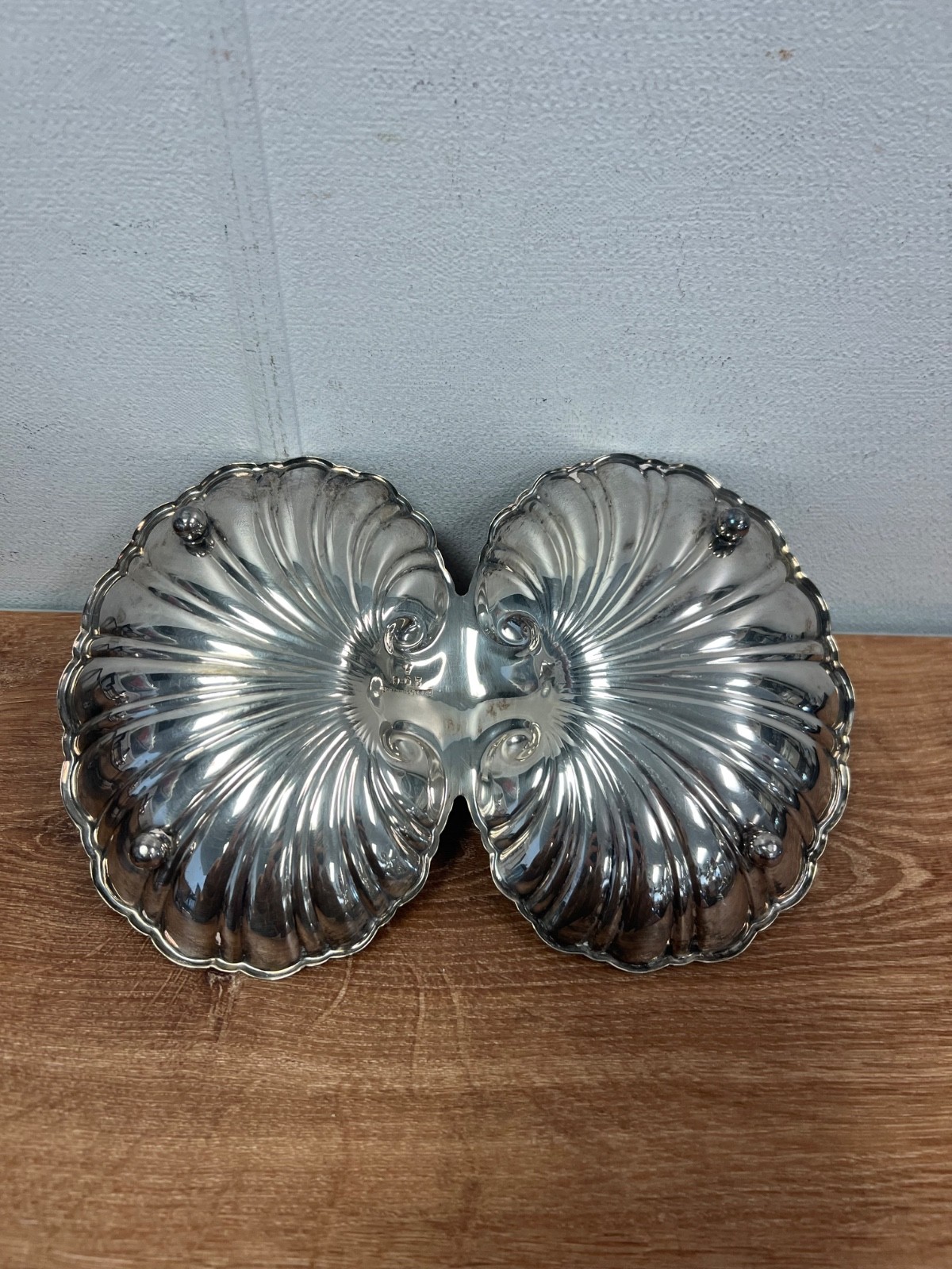 Reed & Barton Double Shell Dish Pumpkin #206 Discontinued 1950 Vintage