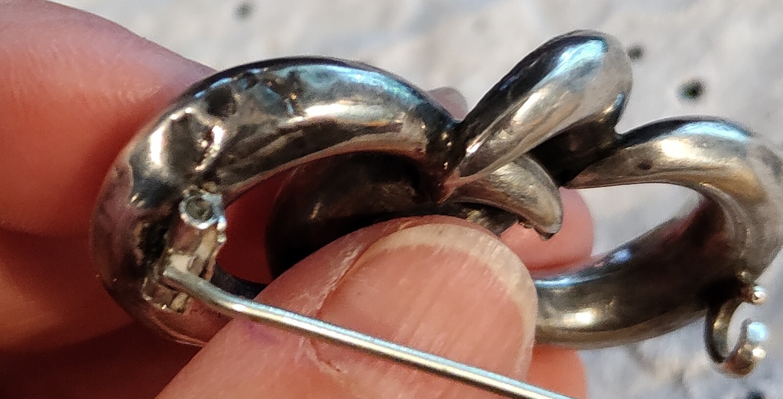Victorian Sterling Love Knots Etched 2″ Pin Hinged C-Clasp 9.4g Unmarked