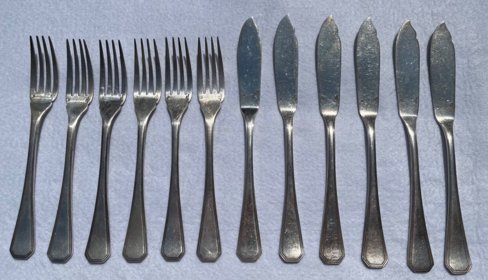 FRENCH CHRISTOFLE AMERICA FISH SET SILVERPLATE 12 PIECES