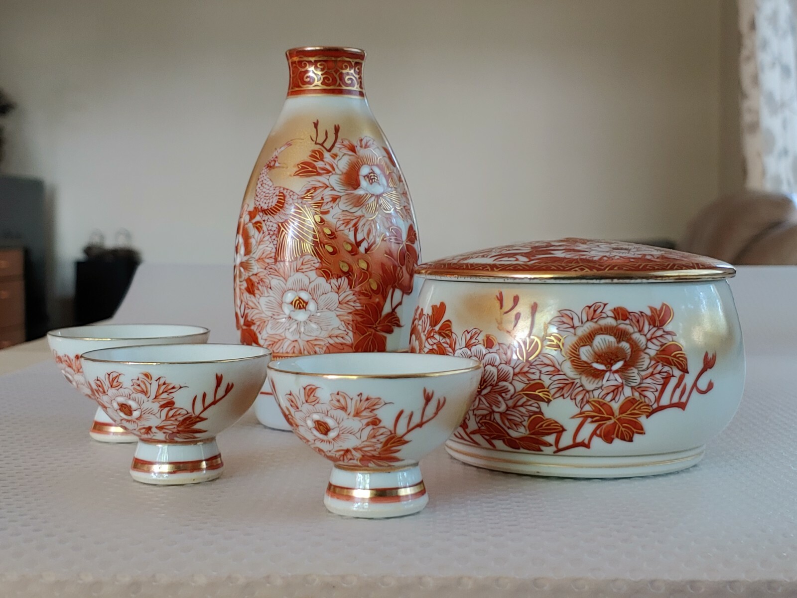 九谷烧瓷器 光崖窑矾红金彩 Japanese Kutani Yaki Porcelain Wine Bottle Cup Jar Artwork Ceramic