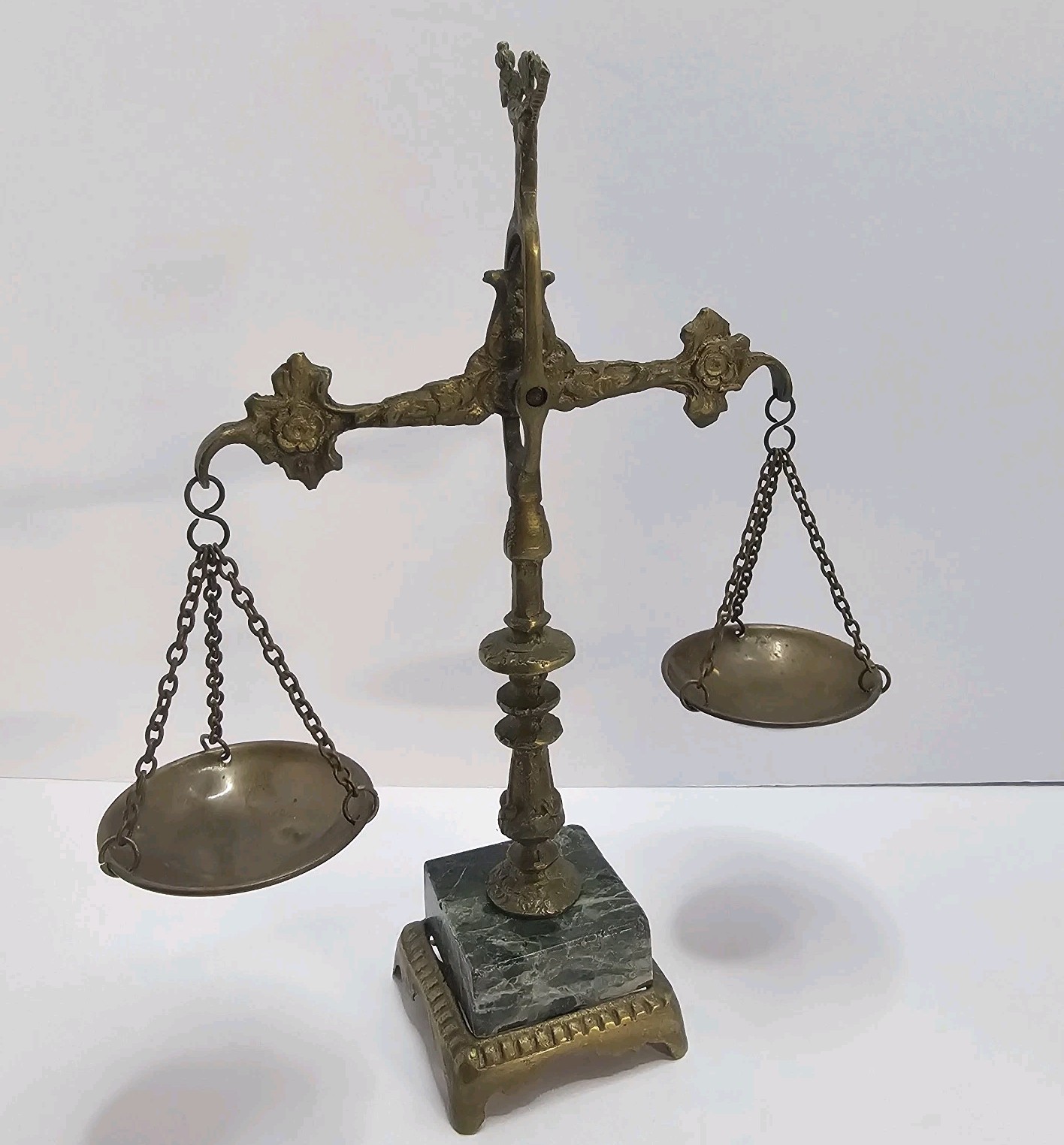 Vintage Italian Brass Balance Scales of Justice Marble Base Desk Law Decor