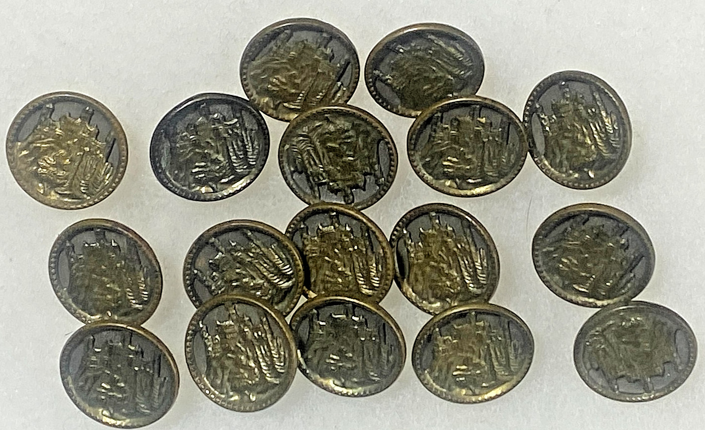 15 Antique Victorian Metal Picture Buttons Castles 9/16″