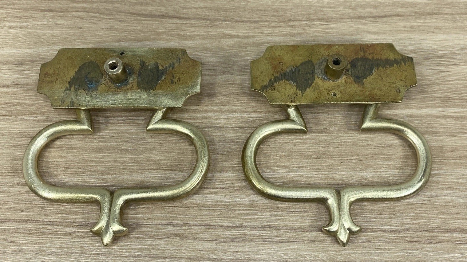 Vintage Ornate Decorative Swivel Solid Brass Drawer Pulls Made In ITALY Set (2)