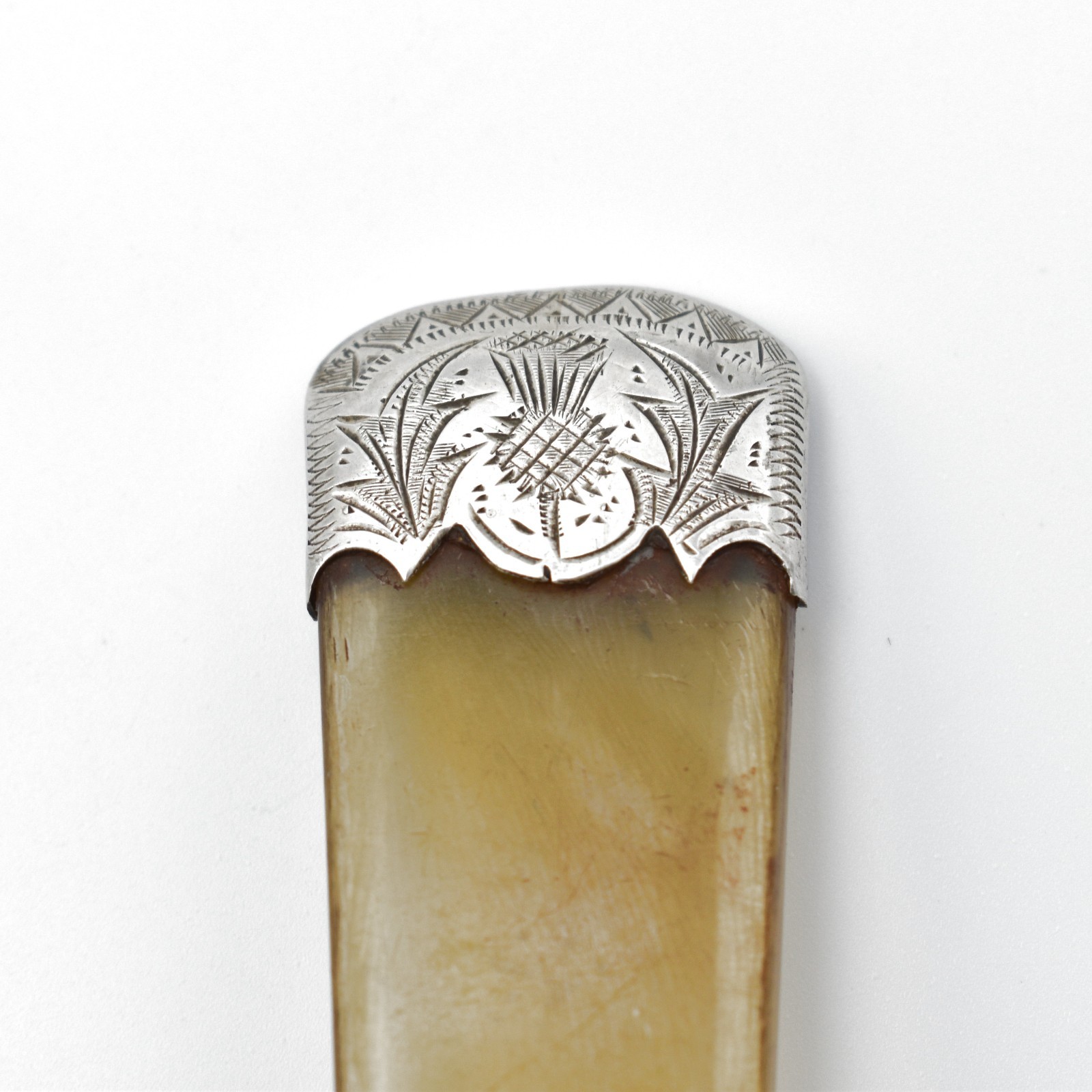 Antique Edwardian Scottish Silver Mounted Horn Spoon