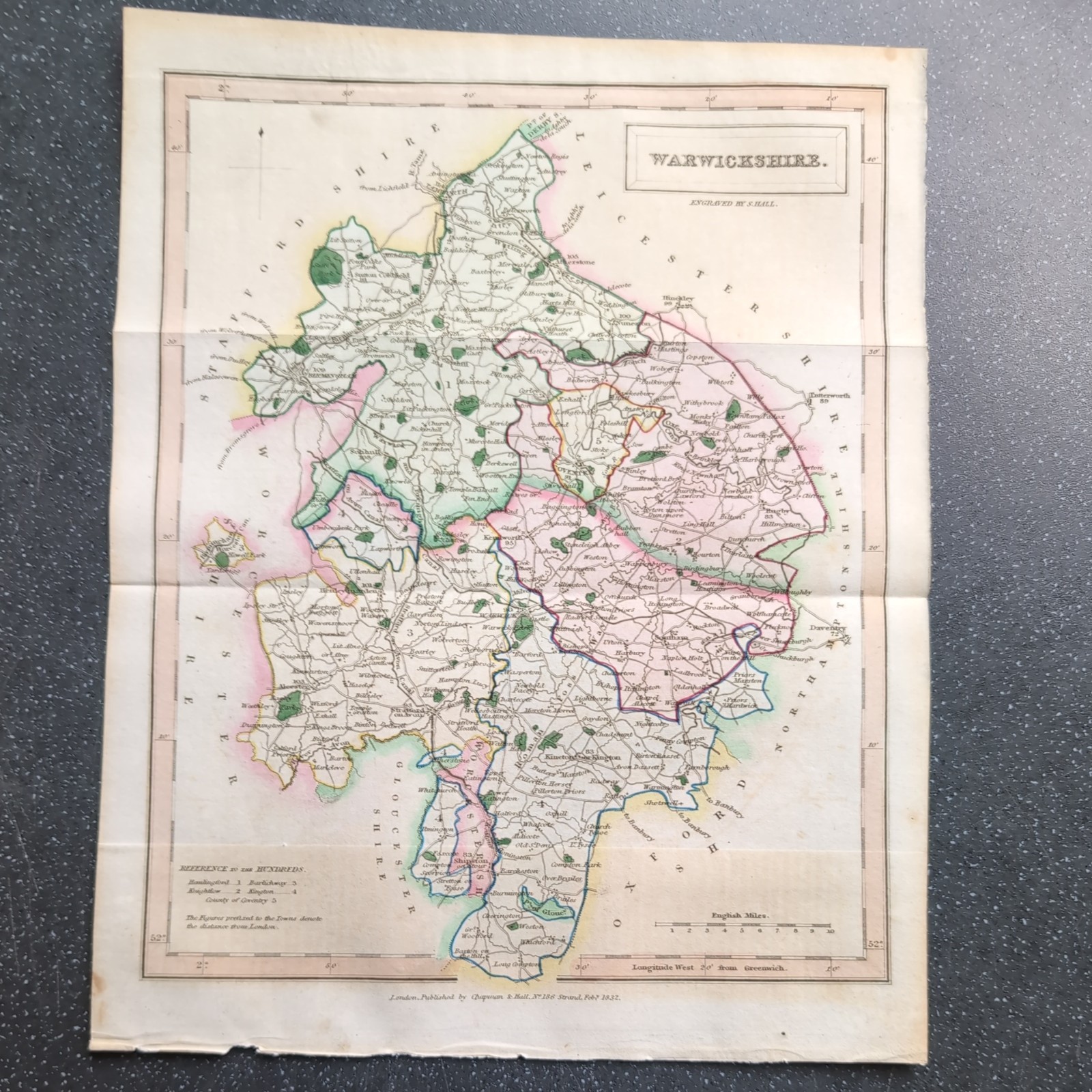 Original 1833 Chapman And Hall Map Of Warwickshire