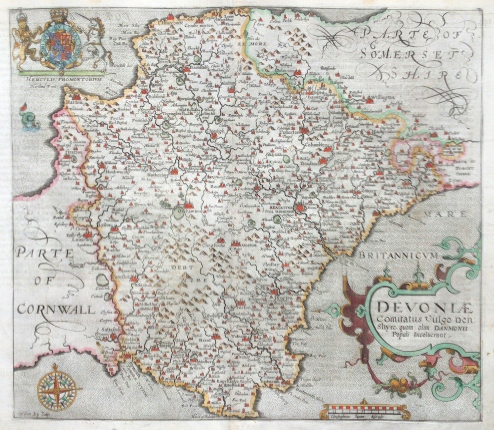 Devonshire Original early map by William Kip c1607