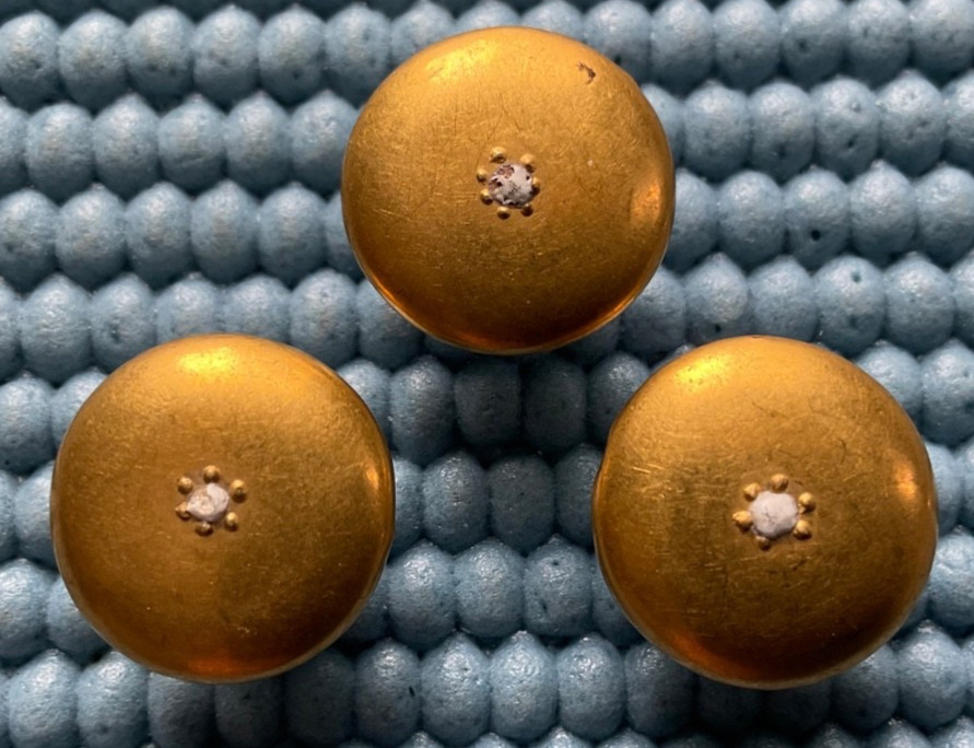 3 3Antique Vtg Victorian Porcelain Stud Buttons – Gold w/ White Center 5/8” Lot