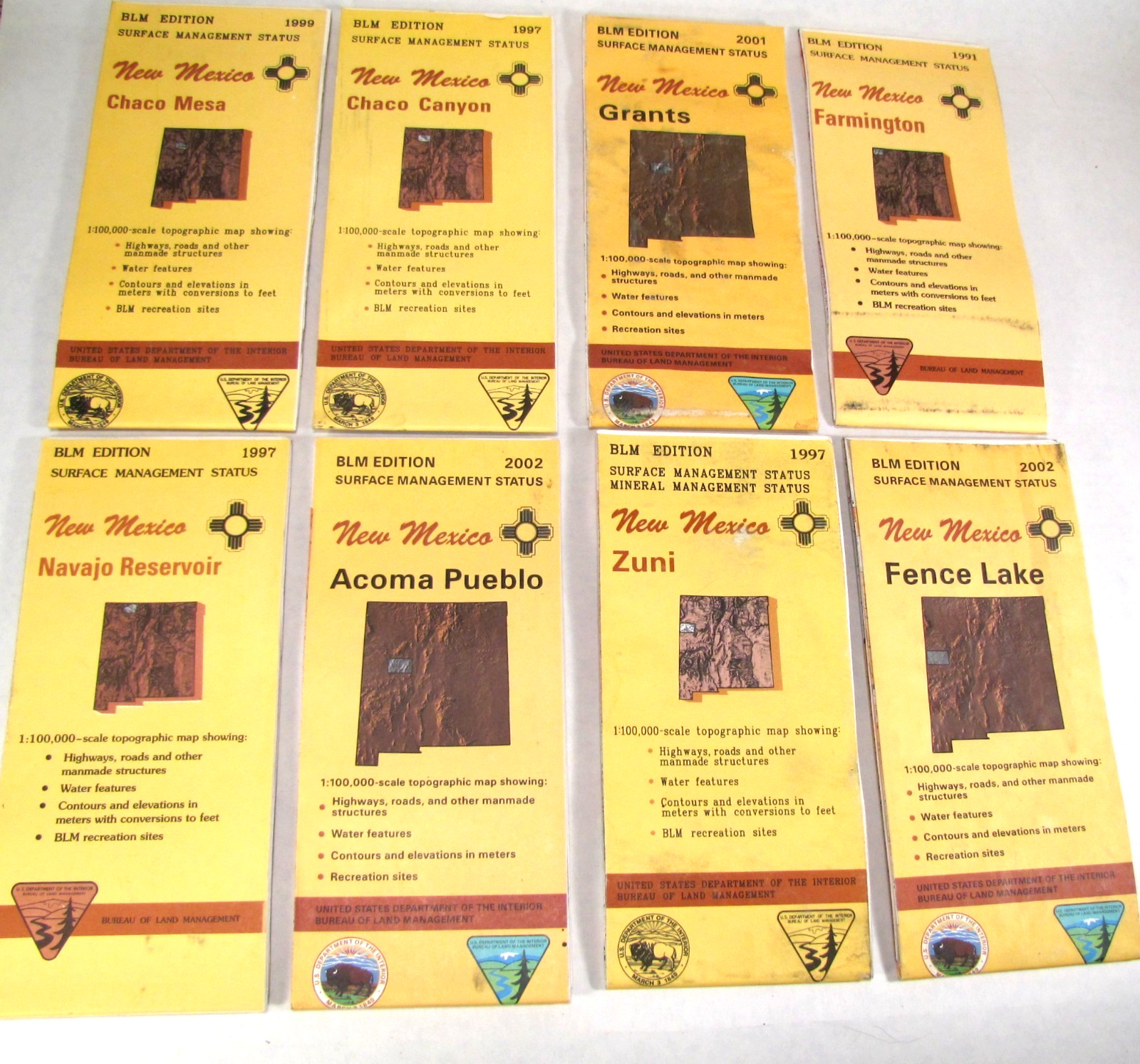 8 Maps NEW MEXICO BLM Edition Surface Management Status Topo, Recreation, Roads