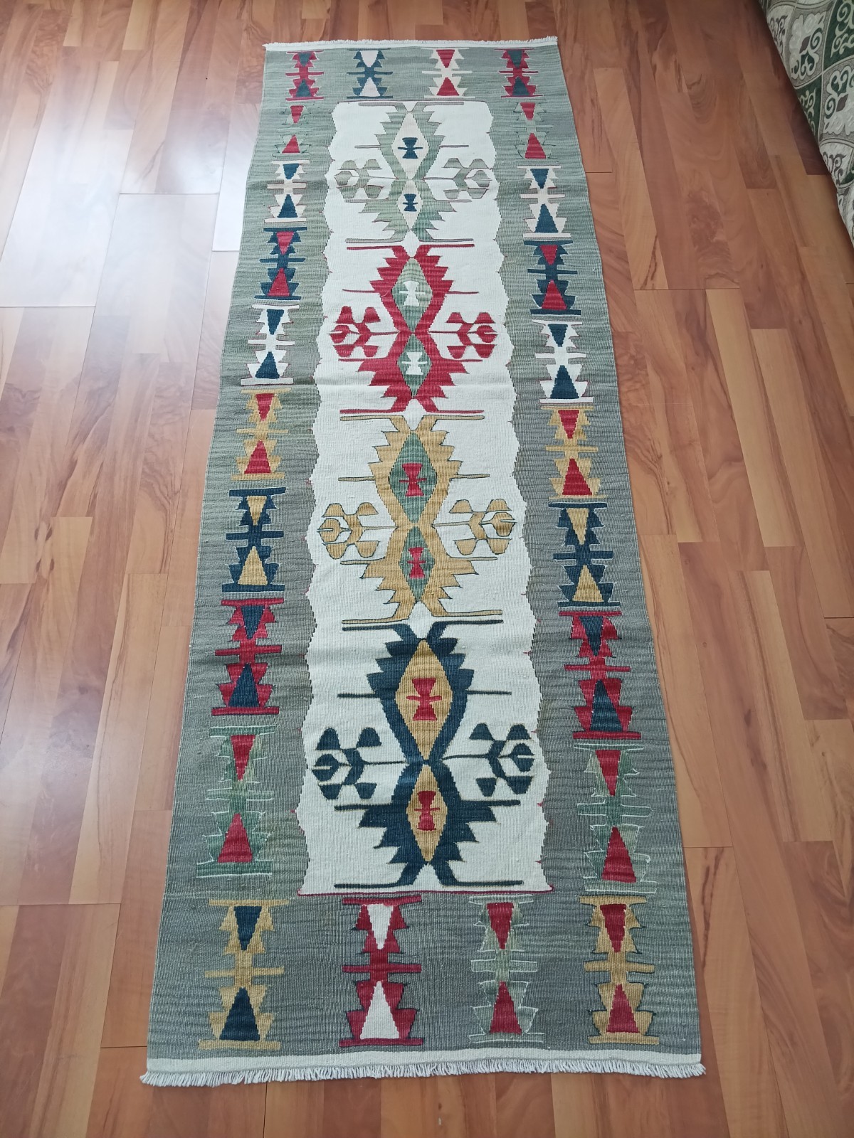 Oshak Antique Runner Rug Long Wool Tribal Geometri Rug Caucasian Runner Rug