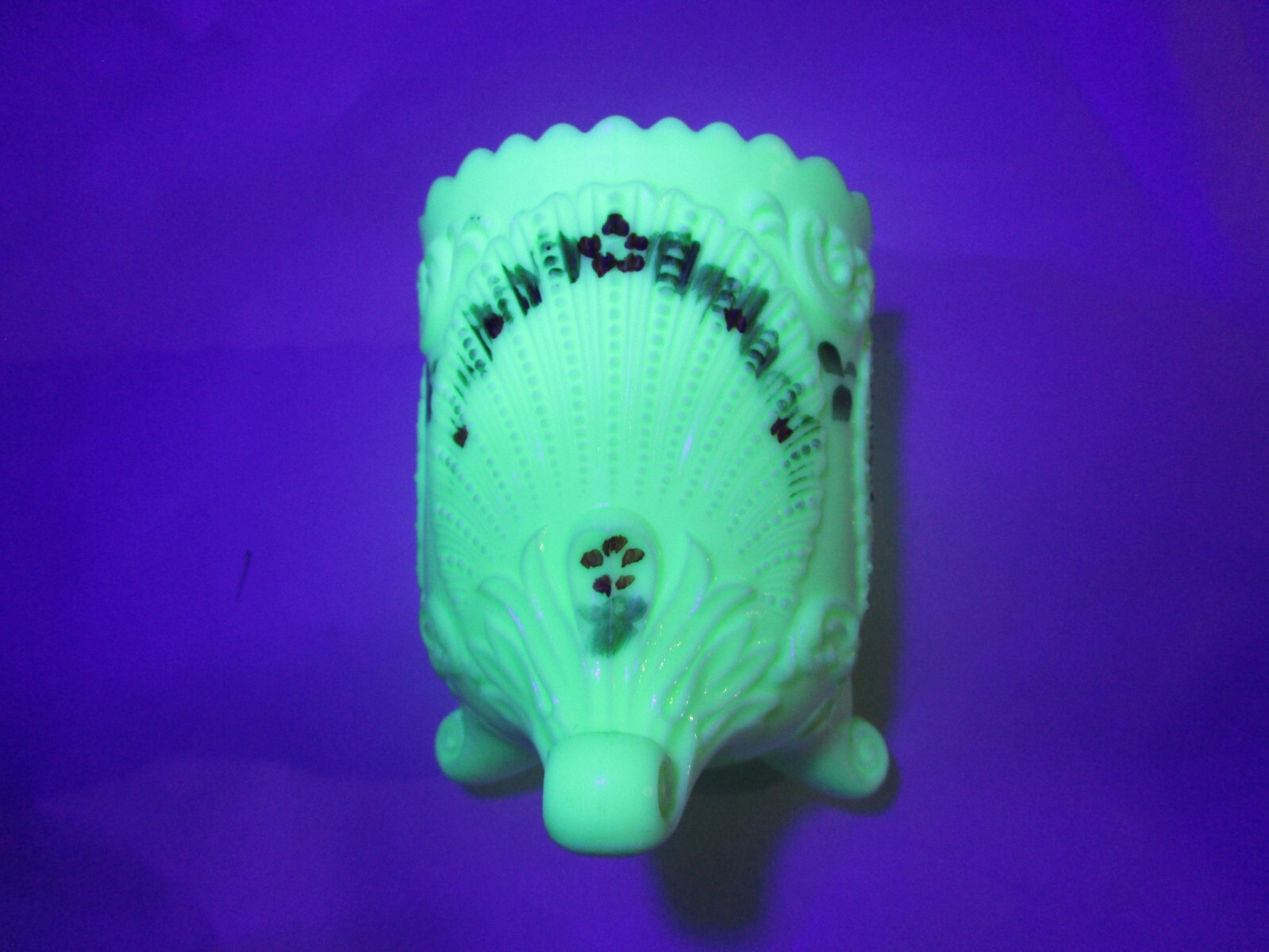 Northwood Mckee Geneva Custard Uranium Glass Spooner Painted Flowers Shells 1902