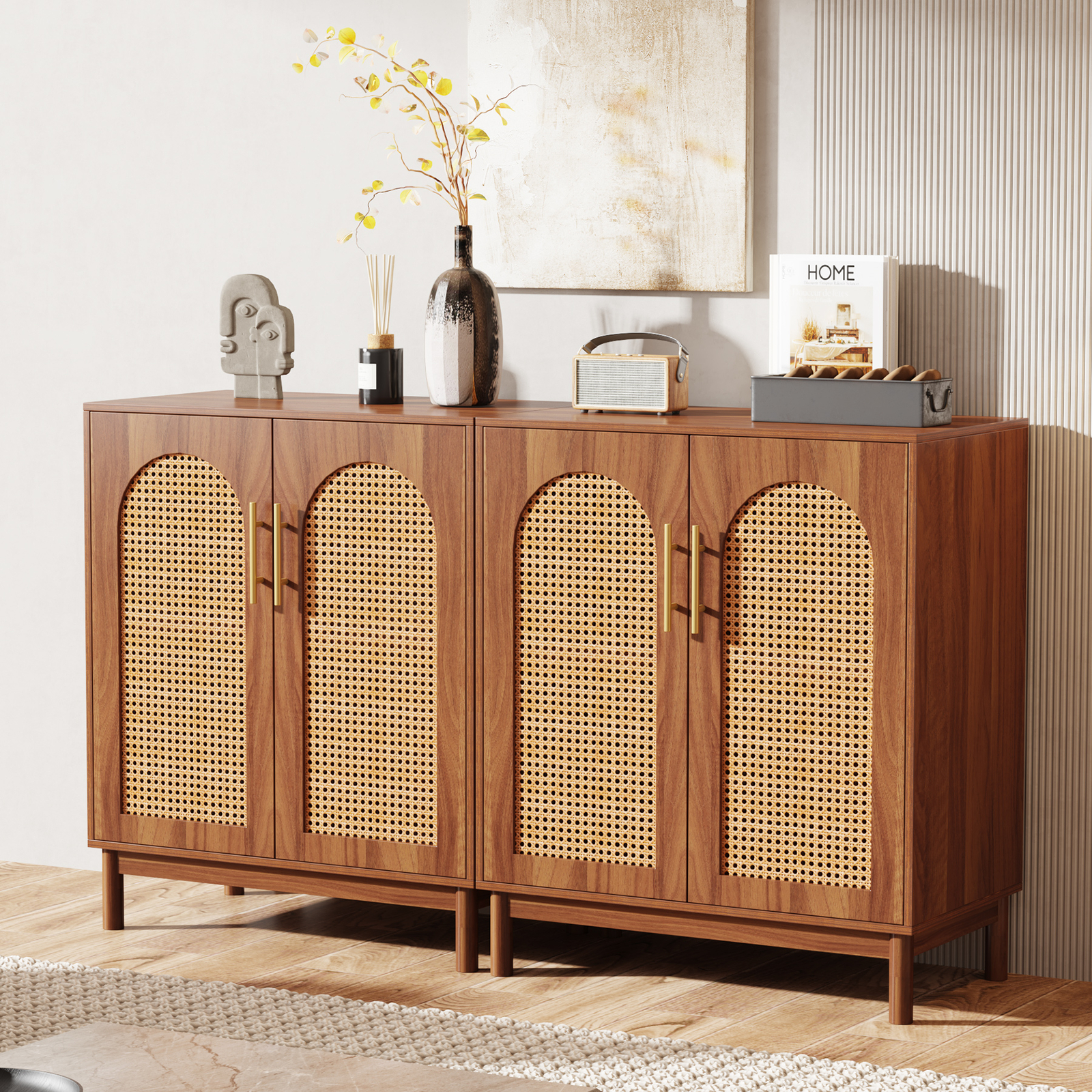 Tribesigns 59″ Rattan Sideboard Buffet Cabinet Accent Storage Cabinet Kitchen