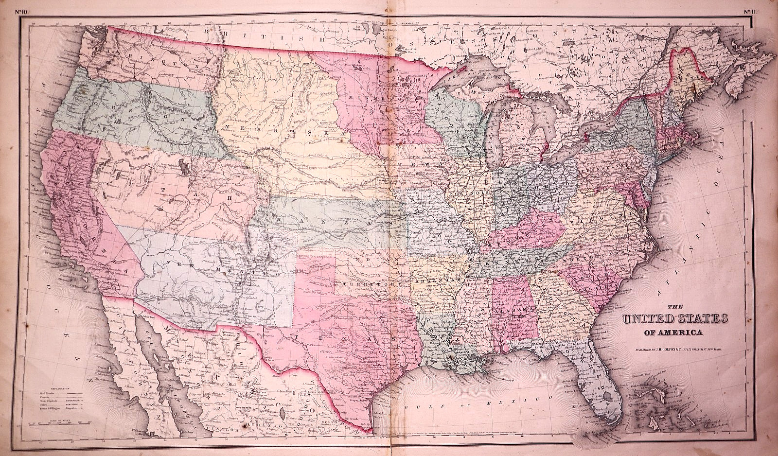 Rare Antique 1857 Map ~ United State with Original Territories by J.H. Colton