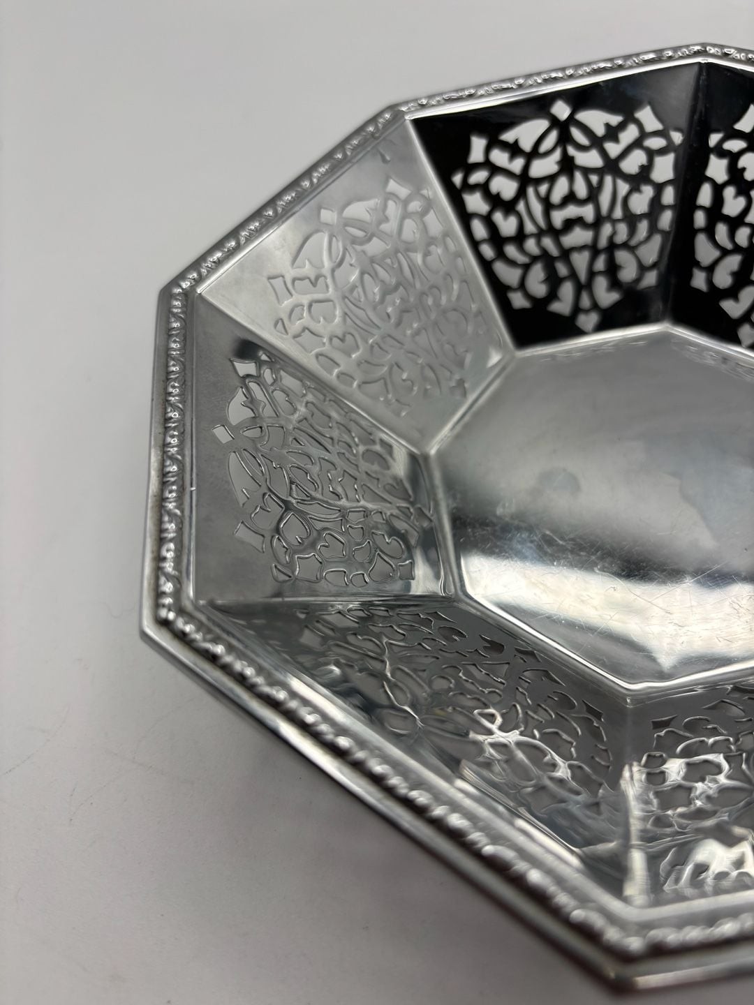 Vintage Octagonal Silver-Plated Pierced Decorative Bowl Made in Germany
