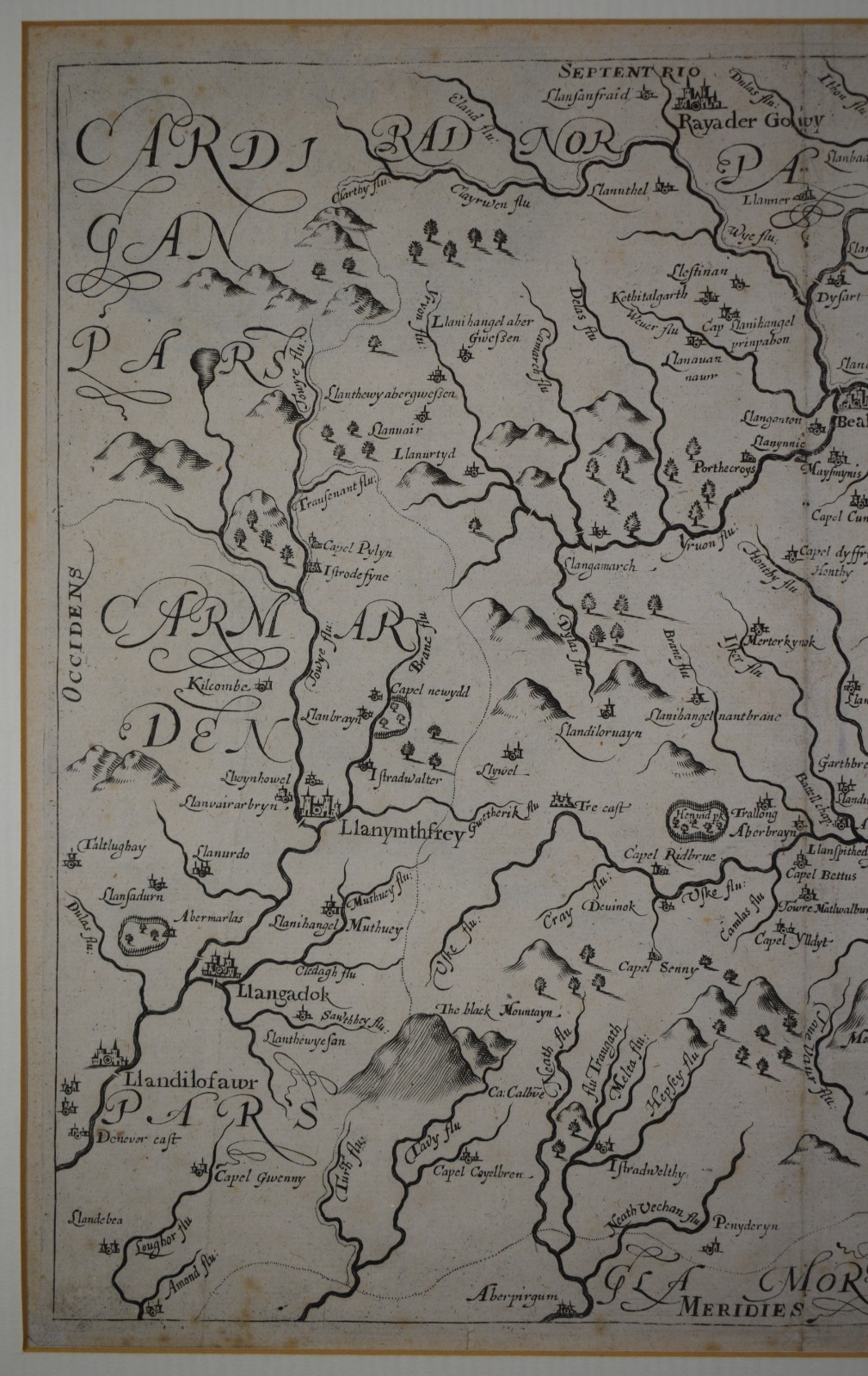 Breckonoc Comitaus – Saxton & Robert Vaughan 1637 copperplate engraved map.