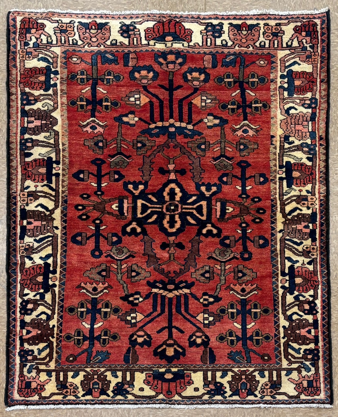 Vintage 4×6 Bakhtiari Rug Hand Knotted Wool Red Tribal Geometric Area Rug
