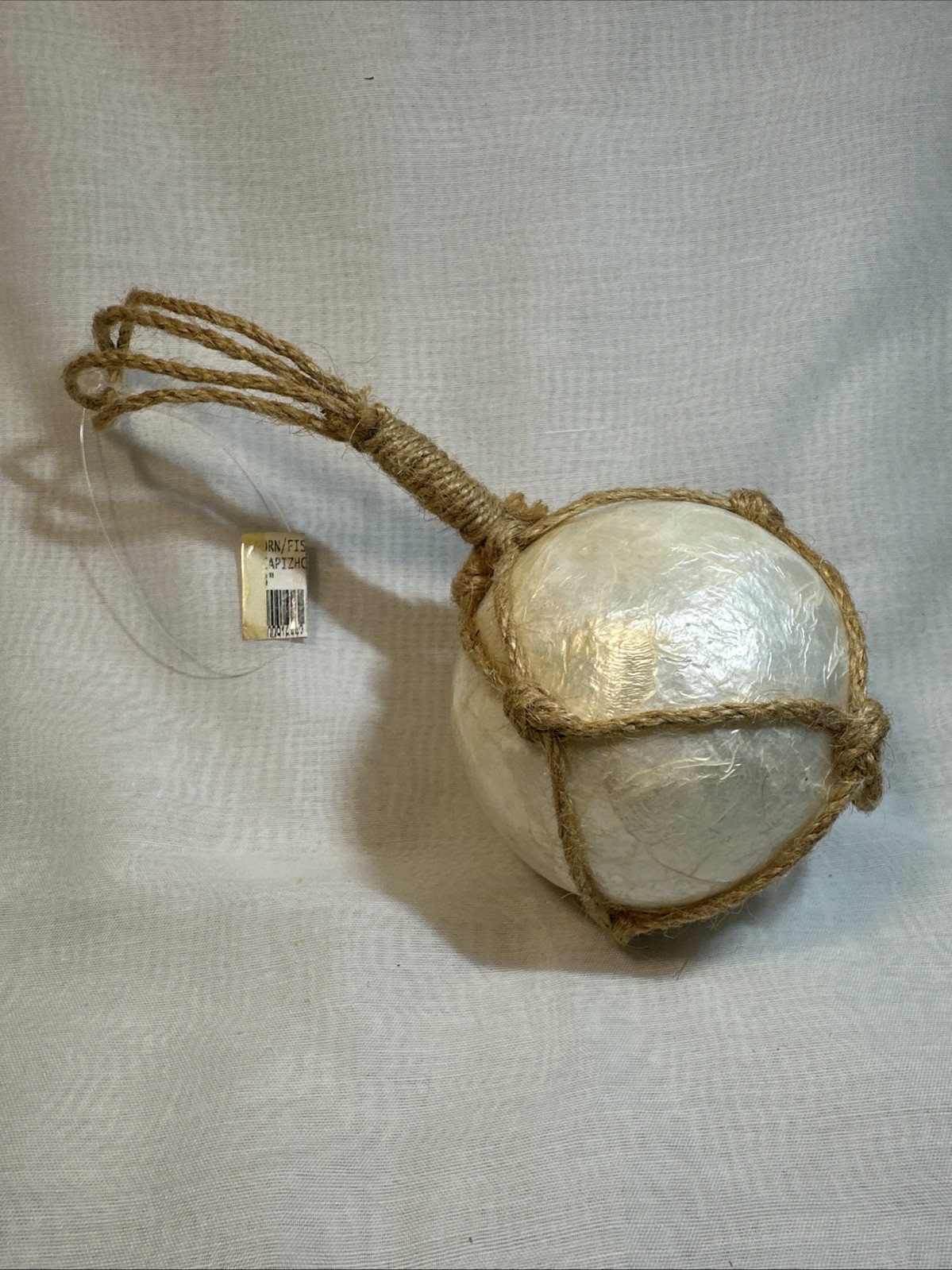 Vintage Capiz Nautical Float Ball From Phillipines 6″ New Coastal Tied Rope