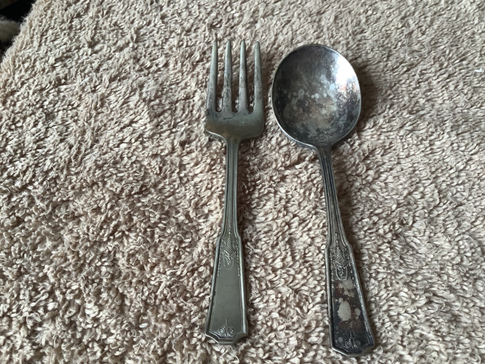 Vintage Stratford Plate Special 4″ Baby Spoon and Fork Set Art Deco Style