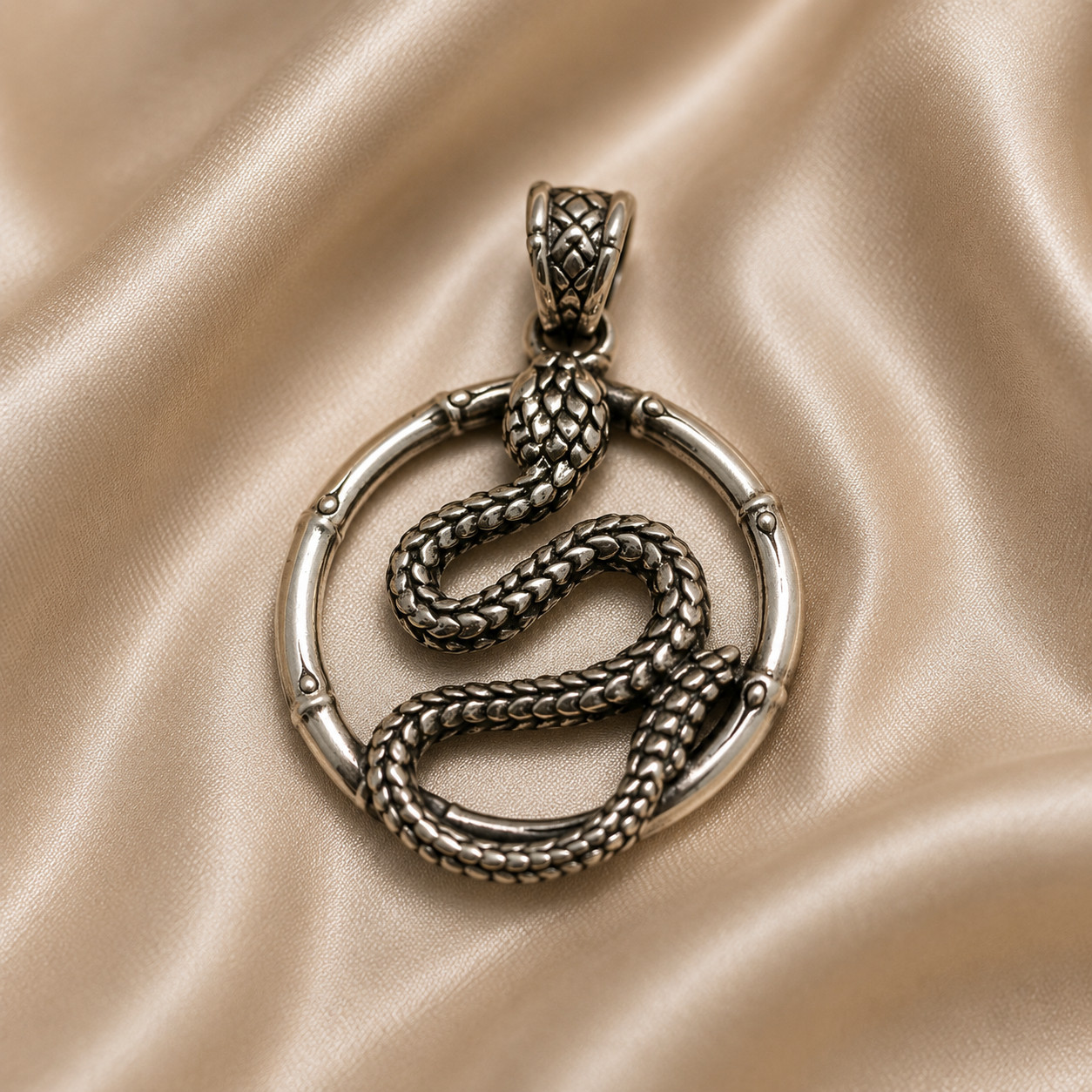 Silver Snake Pendant, Oxidized Serpent Necklace Charm, Gothic Reptile jewelry