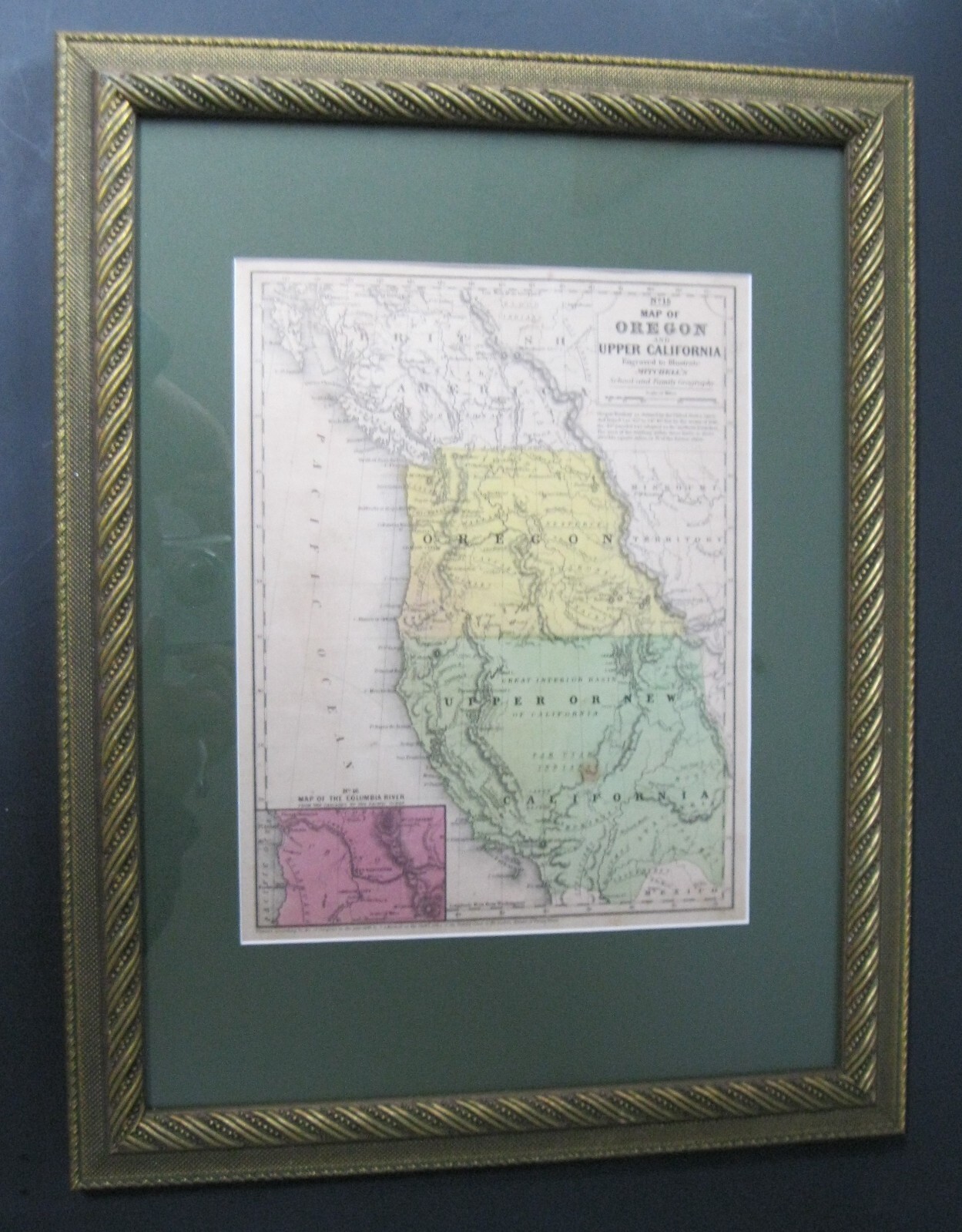 2-Original Mitchell Maps:1846 Upper California,&Oregon-Framed &1925 Rep.of Texas