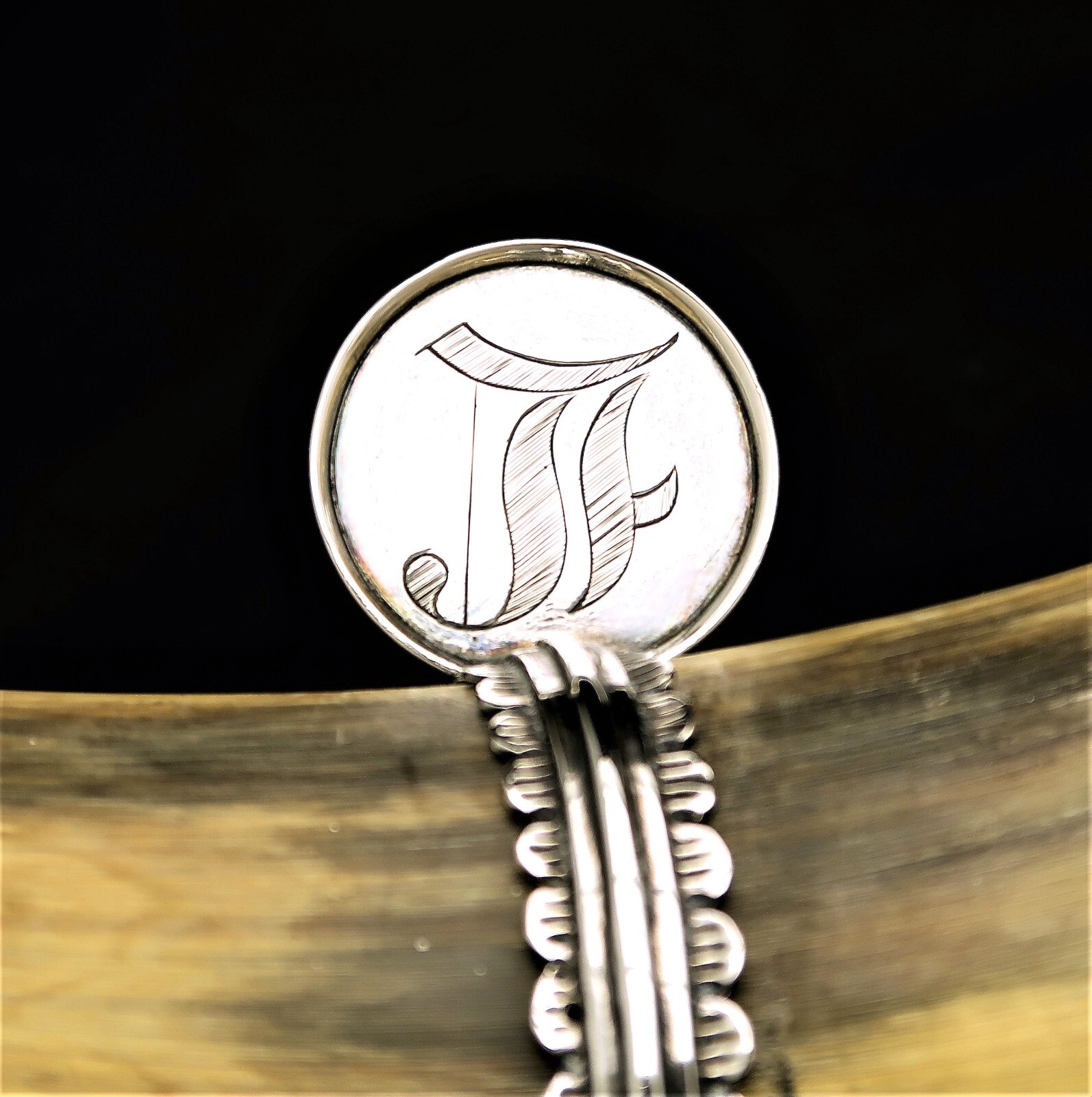 Silver Framed Drinking Horn Marked Sweden Ostlund Circa 1855 F mono Stamped Coin