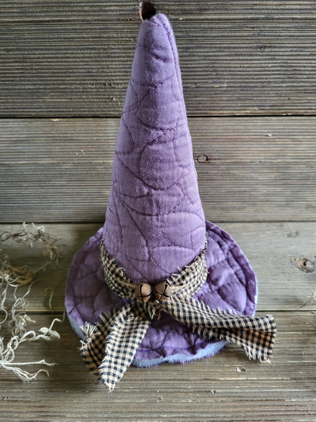 Quilted Purple Witch Hat- Fall decor- repuposed quilts