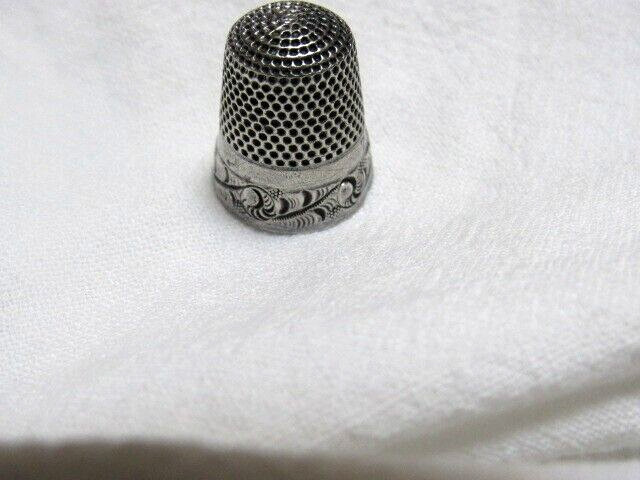 Antique Silver Thimble Crown Mark H Muhr’s Size 7 Embossed Design