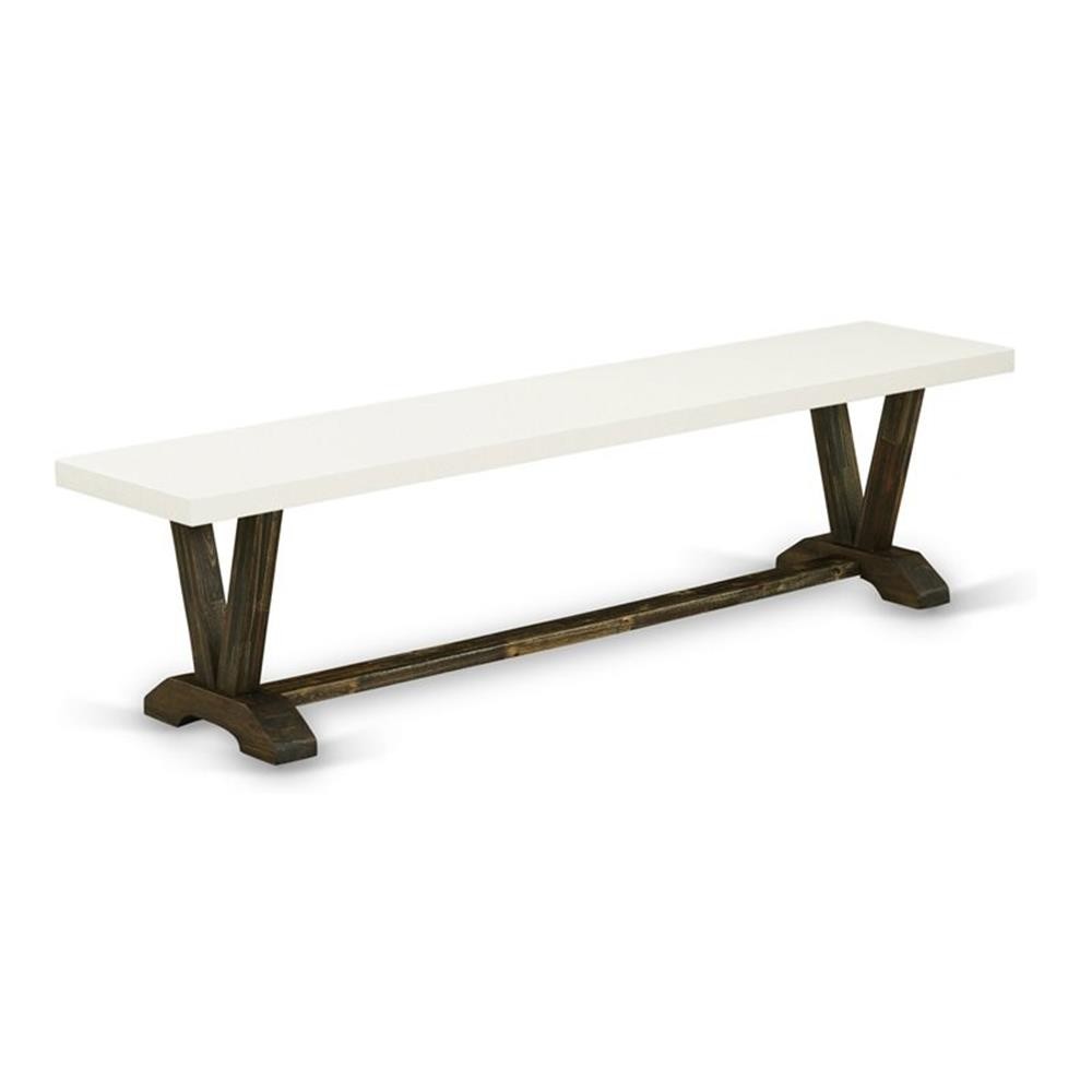 Pemberly Row V-Style 15×72″ Wood Dining Bench in Jacobean/Linen White