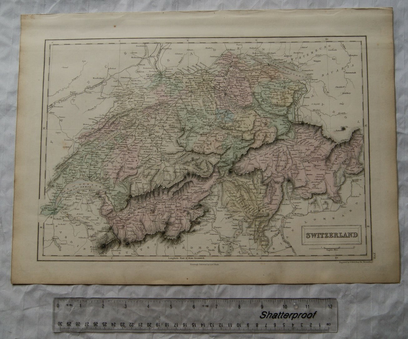 1850 Black’s steel engraved map Switzerland