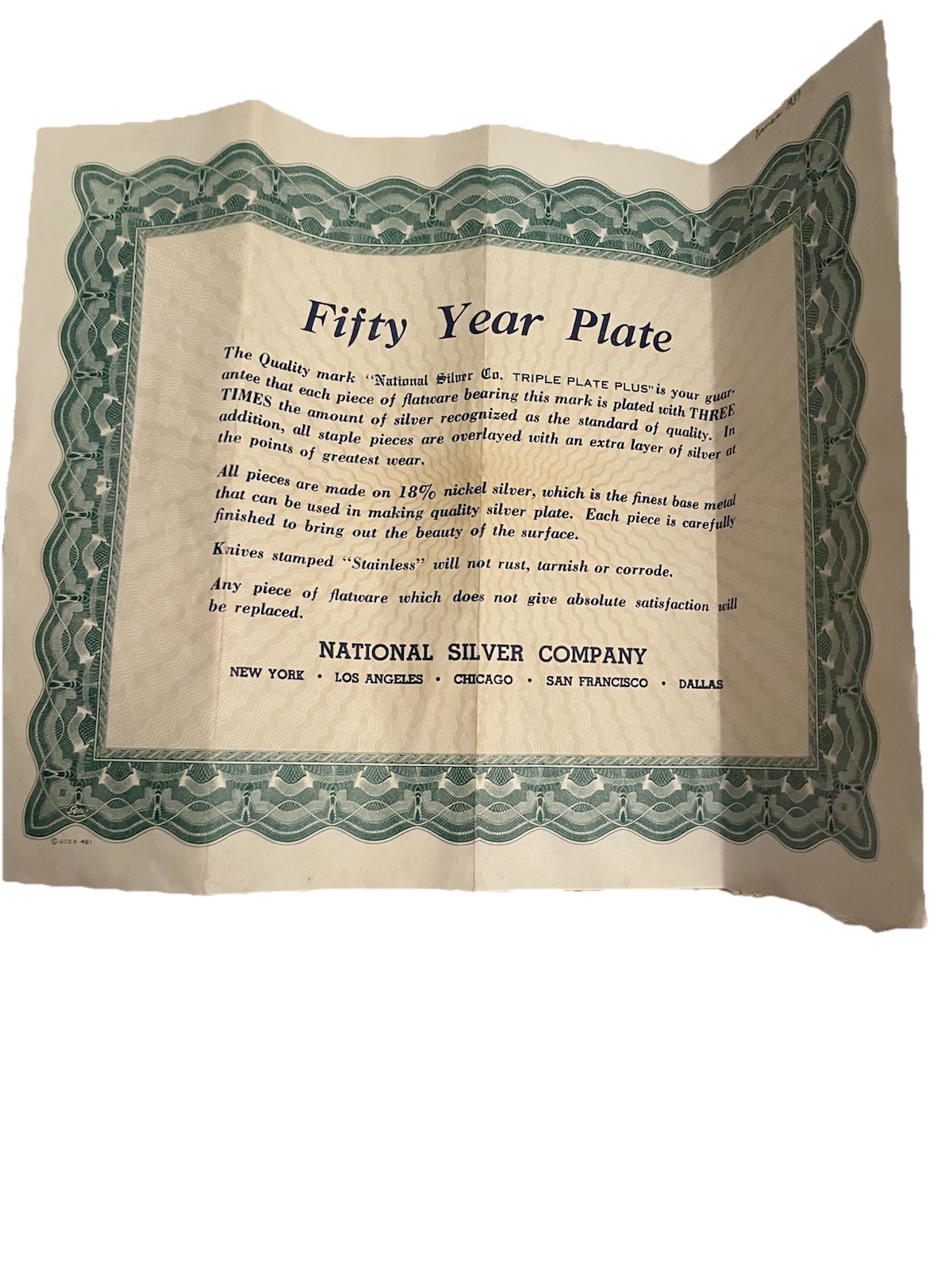 VTG NTS16 (Silverplate) by National Silver Co 68 Pieces Flatware. Certificate