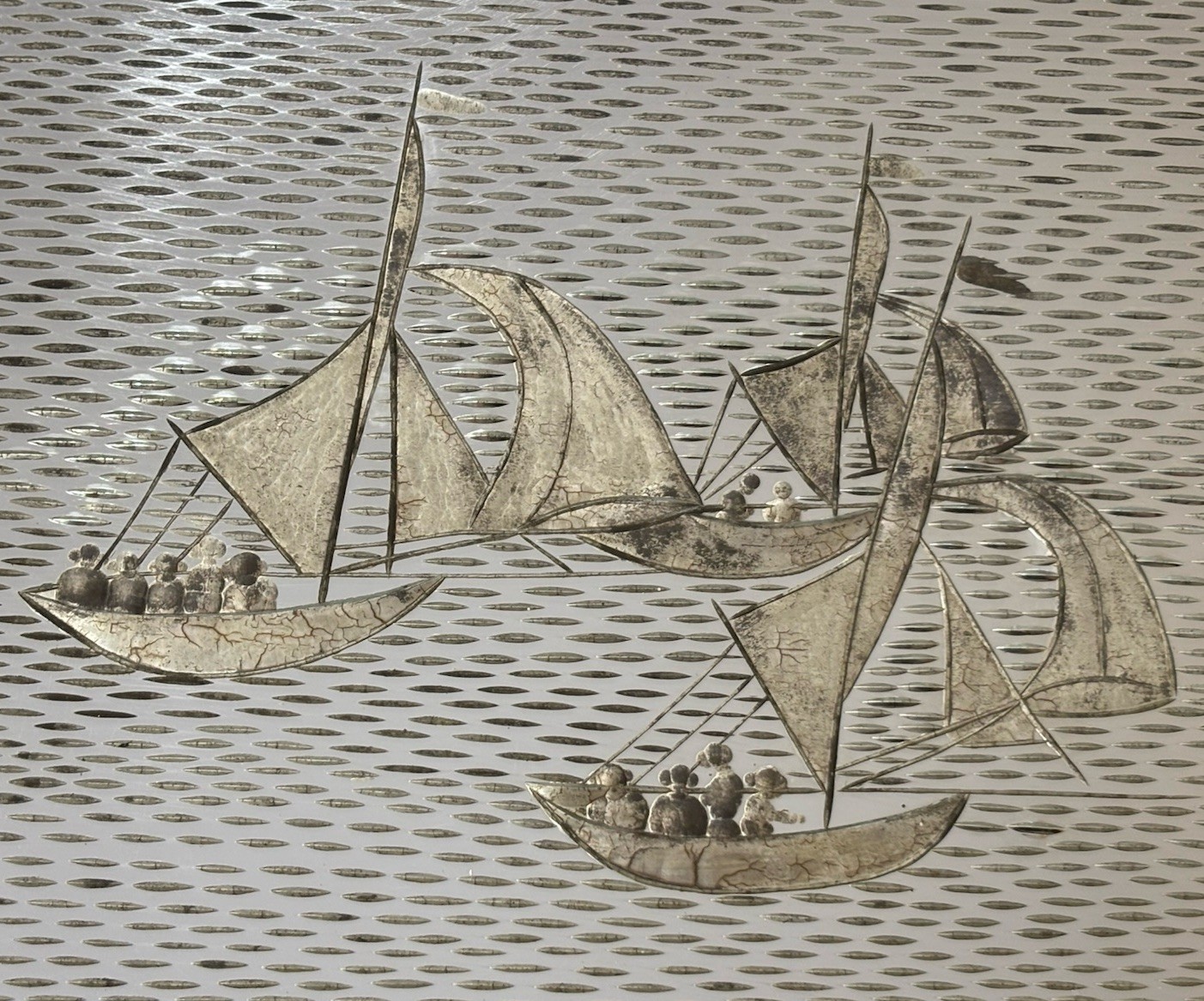 Vintage 1930s Reverse Engraved Glass & Eglomise Wall Mirror Signed Seascape