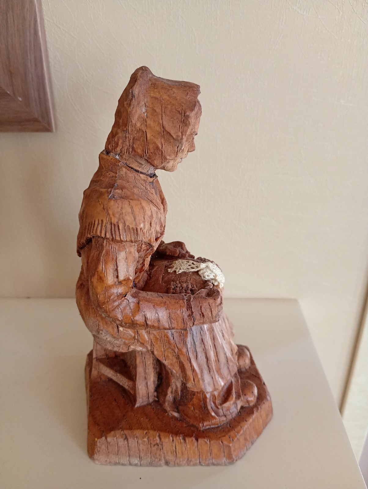 VTG S I C Alain Mariot French Folk Art Figurine Peasant Lace maker Faux Wood Vgc