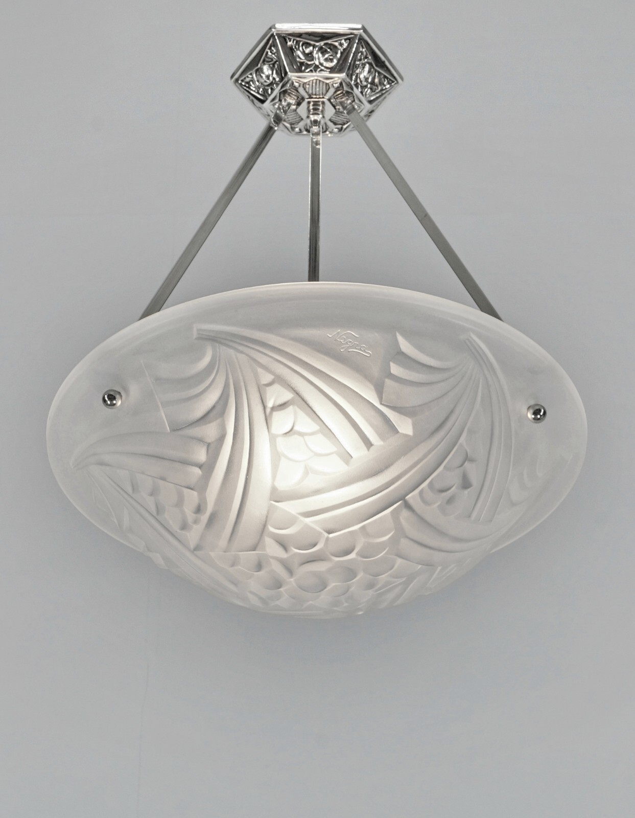 DEGUE : FRENCH 1930 ART DECO PENDANT … chandelier Negra lamp muller era France
