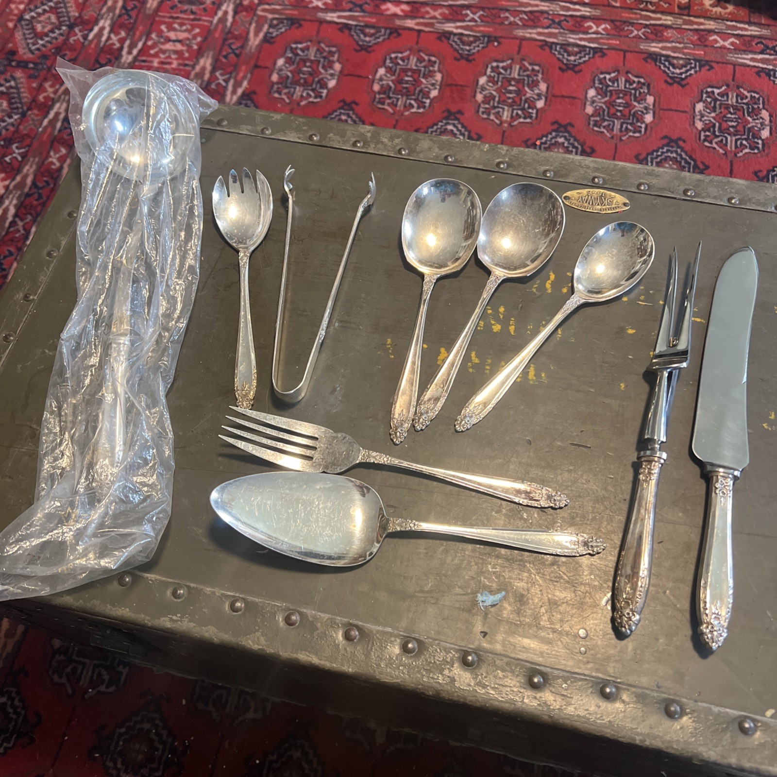 Vintage Nickel Silver Serving Utensils Lot – 10 Pieces – Ornate Pattern