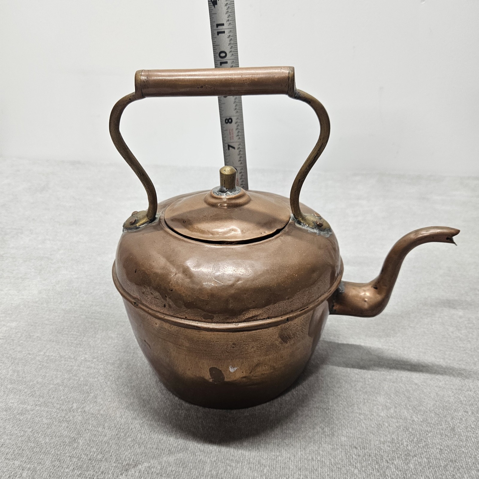 Antique Copper Kettle Rustic Goose Neck Brass Primitive Tea Pot Decorative READ