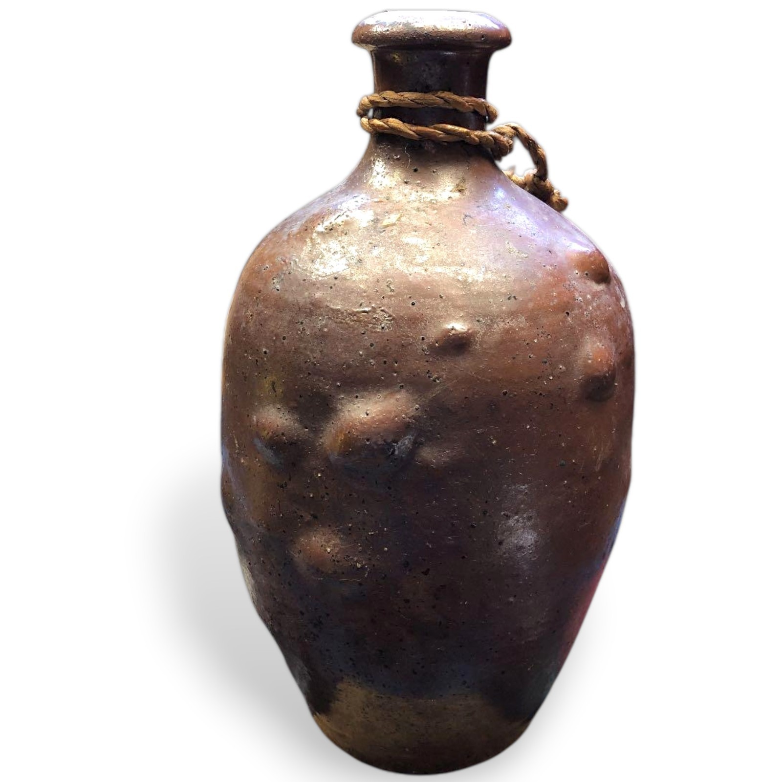 Antique Bizen Pottery Vase Edo 19th Century Japanese Ceramic Vessel Rustic 9.8in