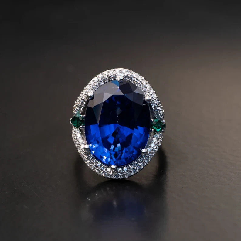 6.30 Ct Natural Sapphire Diamond Engagement Ring 14K Solid White Gold Size 6
