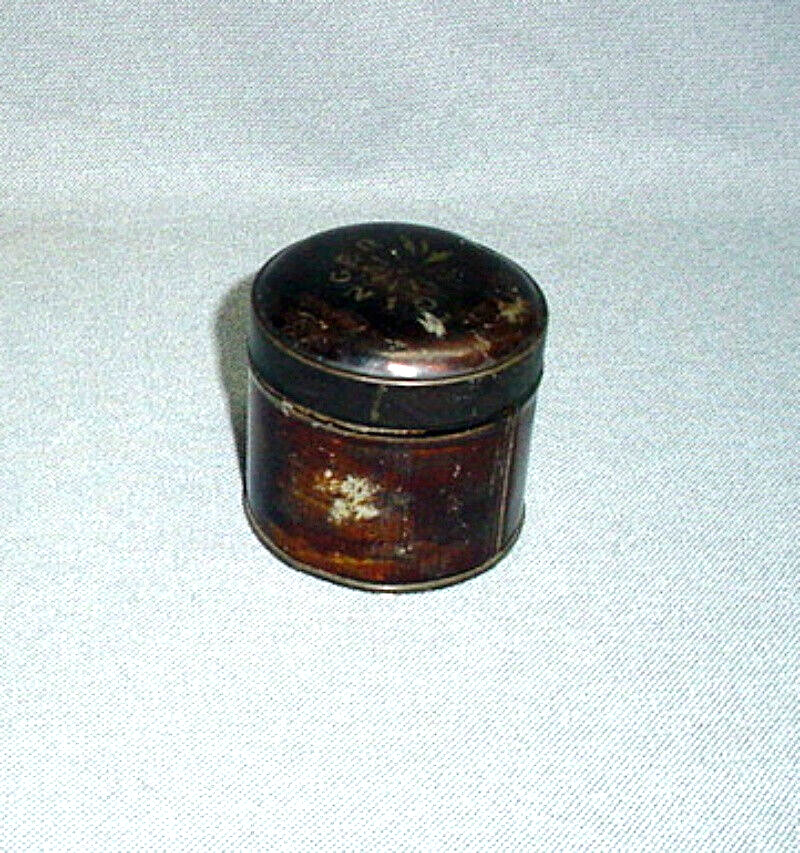 Antique Tole Toleware Round Tin Spice Box Container Ginger