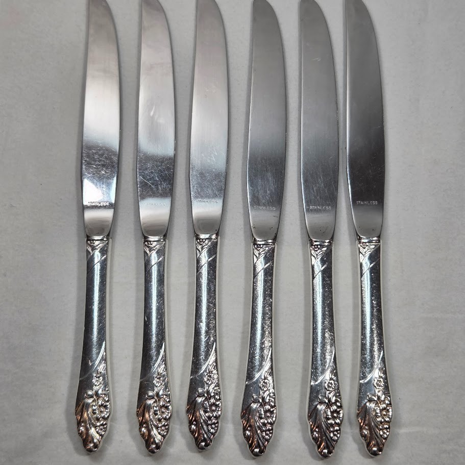 Oneida Community EVENING STAR Set of 6 Silver Plate Modern Dinner Knives 9.25″
