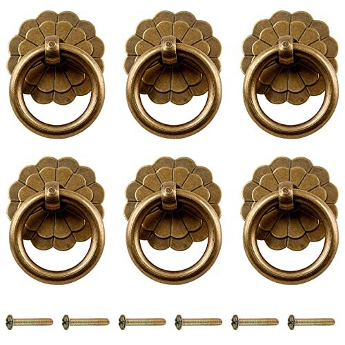 6Pcs Antique Brass Pulls Vintage Cabinet Small Pulls Knobs Handles for Drawer…