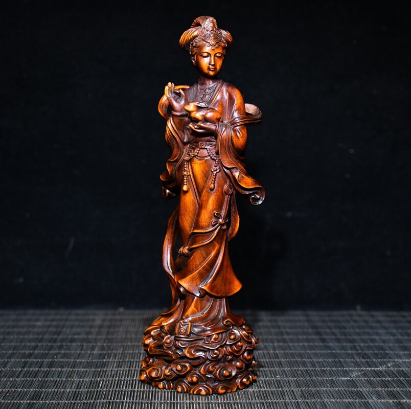 Chinese Antique Wood Hand Carved Boxwood Classical Beautiful Woman Statue 1027