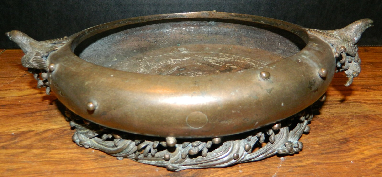 Antique Art Nouveau Bronze Bird’s Nest Bowl / Planter 2.5″ x 9.75″ x 7.63″ V.G.