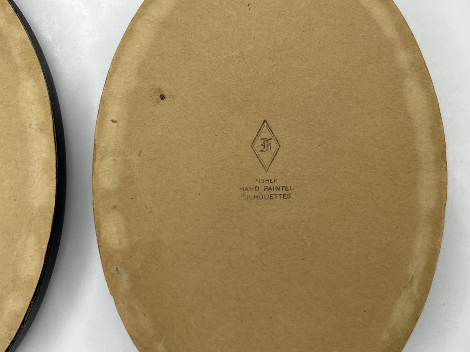 Set Of 2 Antique Fisher Hand Painted Silhouettes Milk Weed Oval Framed Art *READ