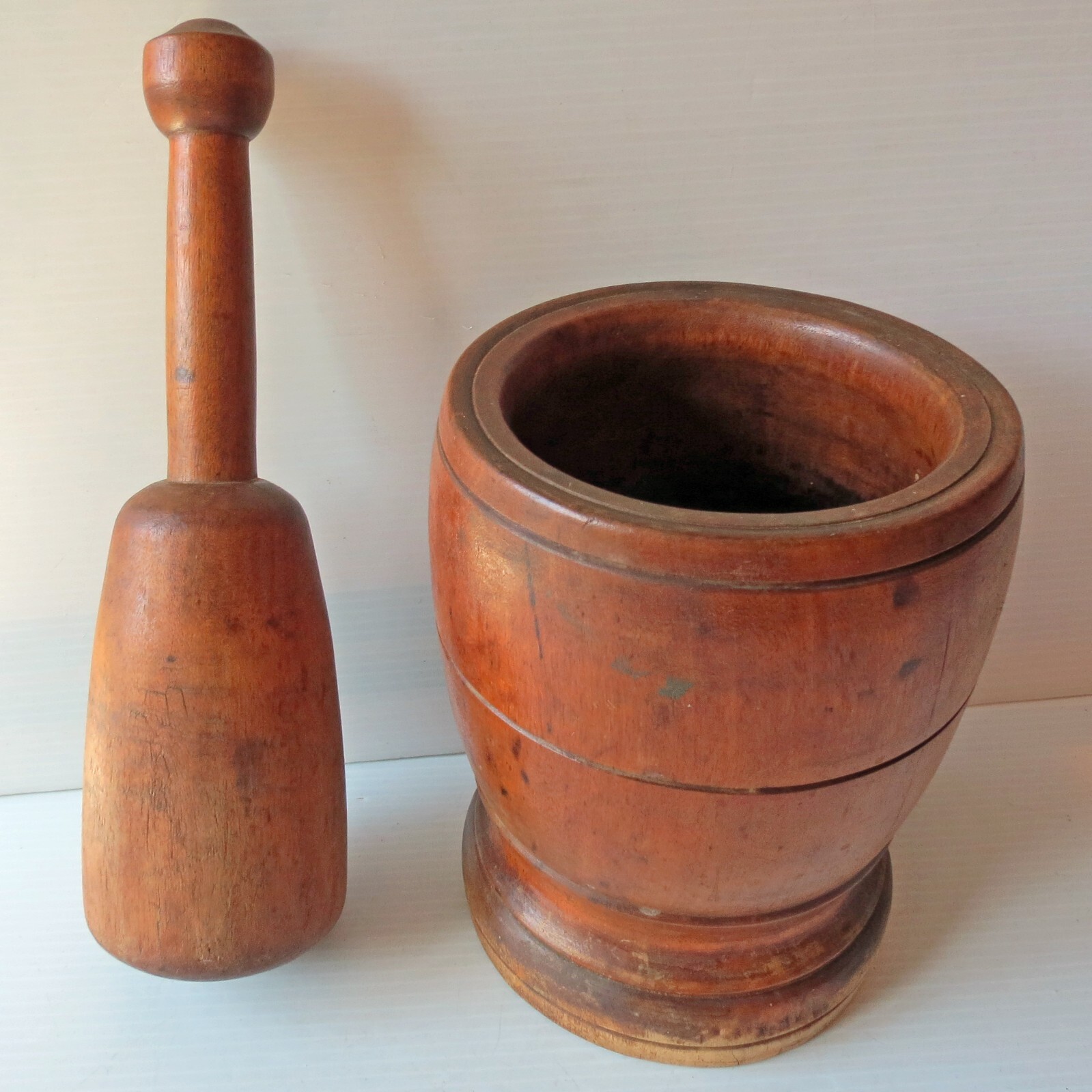 Antique Hand Turned Maple MORTAR & PESTLE 7 1/2” Tall