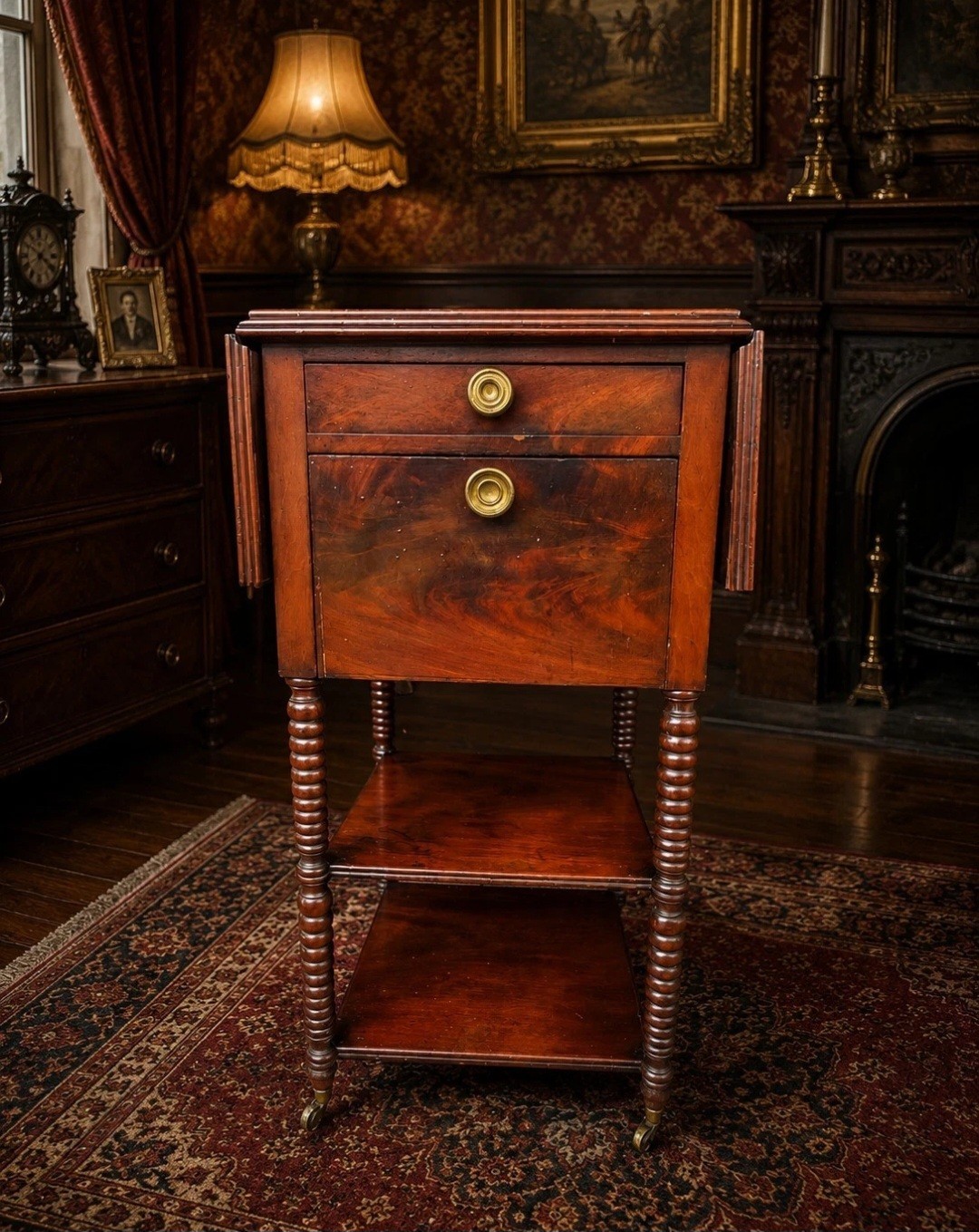 Victorian Mahogany Work Table Sewing Table Barley Twist Drop Leaf Antique